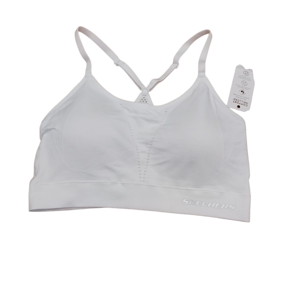 Skechers White Seamless Sports Bra with Racerback